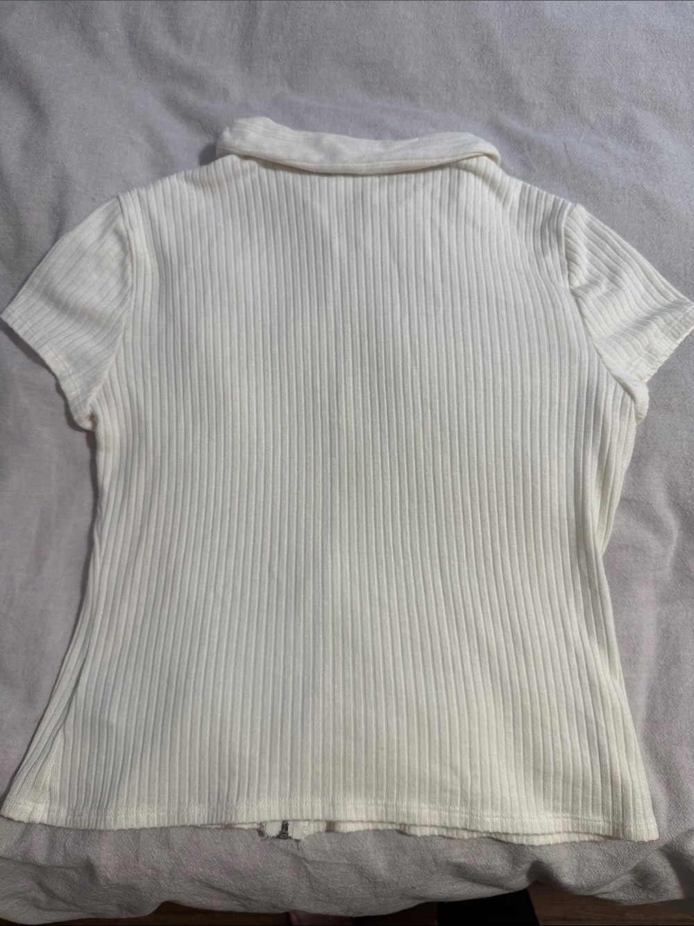 Reformation Cream Ribbed Zip-Front Collared Top - Picture 5 of 6